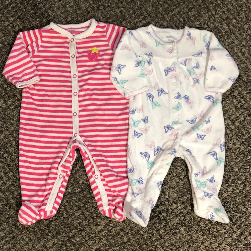 Carter's Pink Striped and White Butterfly Footies